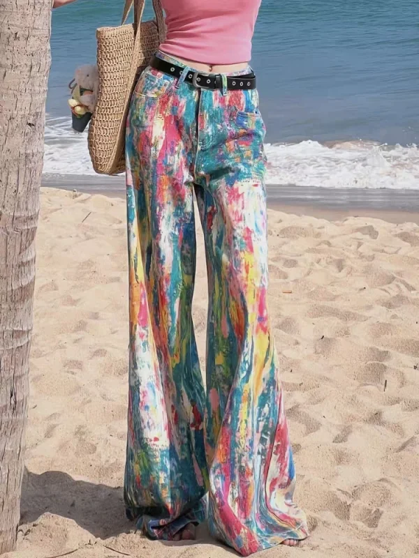 2025 Cyber Y2K Fashion Colorful Graffiti Paint Baggy New Jeans Pants For Women Clothing Gothic Wide Leg Lady Trousers Ropa Mujer