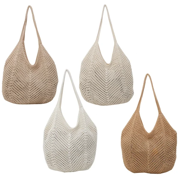Women Hollow Summer Bag Solid Color Aesthetic Hobo Bag Large Capacity Knitted Tote Handbag Ladies Daily Handbag - Image 2