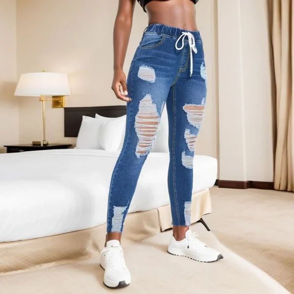 Plus Size High Waist Ripped Denim Trousers Women Clothing 2025 Fashion Korean Casual Slim Large Size Jeans Oversized Y2k Pants - Image 2