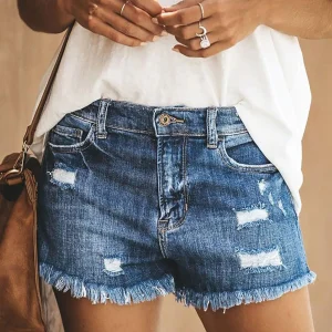 Summer Shorts Jeans For Women Jeans High Waist Slim Hole Shorts Old Broken Style Denim Jeans Pantalones De Mujer Джинсы Женский