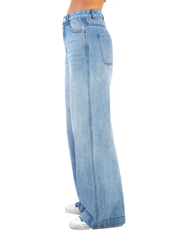 Women Jeans High Waist Wide Leg Pants with Pockets Fashion Casual Long Trousers - Image 3