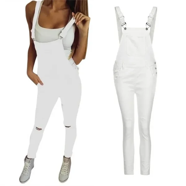 Women Denim Overalls Jeans Ankle Length Pencil Pants Pockets Holes Solid Distressed One Piece High Waist Casual Sexy Y2k Mom - Image 3
