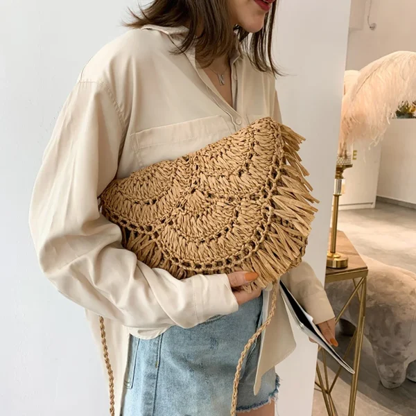 Summer Straw Bags For Women Handmade Tassel Beach Bags 2025 Raffia Rattan Woven Handbags Vacation Shoulder Crossbody Bags Clutch