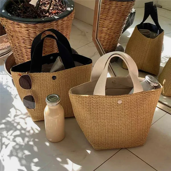 Elegant Ladies Straw Woven Handbag Women Holiday Beach Casual Tote Top-Handle Bags Fashion Retro Shoulder Bags 2025