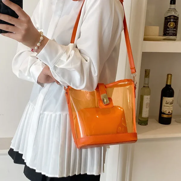 Women's Transparent Candy Color Single-shoulder Bag New Summer Fashion Crossbody Bag Jelly Bucket Bag