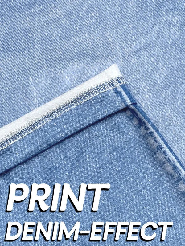 Plus Size Women's Leggings Imitation Denim Print Faux Retro Design Casual Comfortable Softness Sport Pants Curve Clothing - Image 3