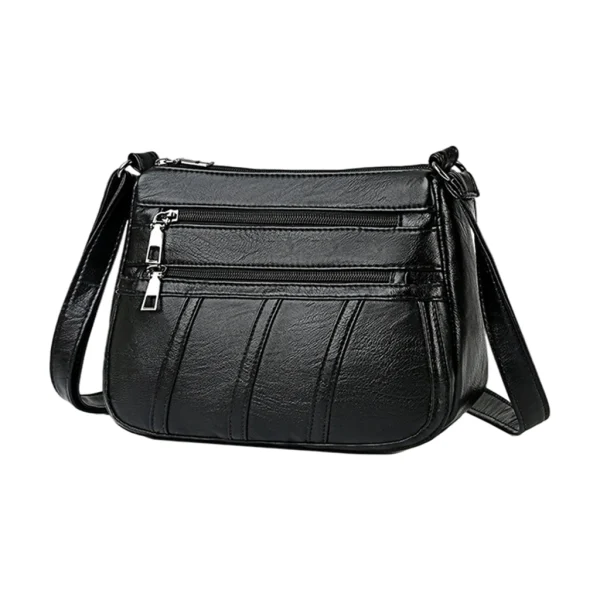 Fashion Ladies Retro Style Cross Body Bag PU Leather Casual Messenger Bag Shoulder Handbag Long Strap Black with Compartments - Image 4