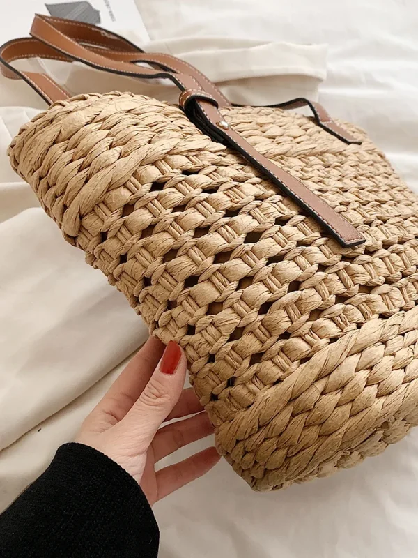 2025 Summer Handwoven Straw Beach Tote Bags for Women Vintage Hollow Out Handbag Basket Rattan Vacation Shoulder Bag - Image 5