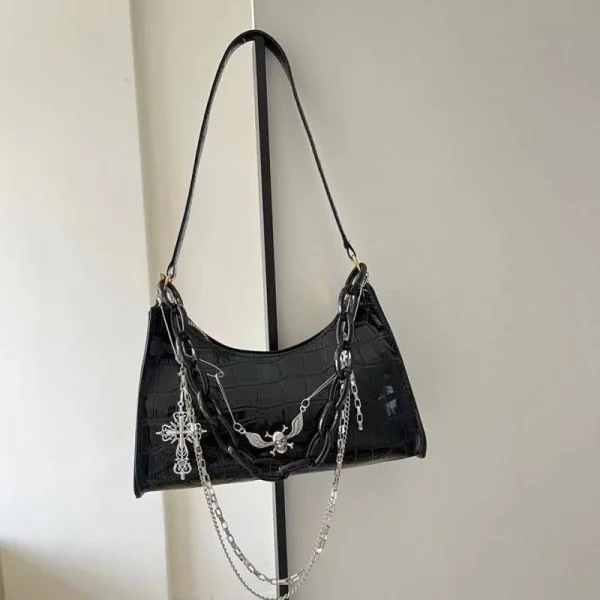 Crocodile Pattern Handbag Y2k Cross Skull Shoulder Bag Hot Girl Chain Summer Subculture Dark Punk Underarm Bag - Image 2