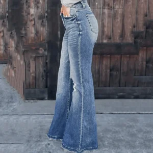 Women Flare Stretch Moustache Jeans Wash Pure Color High Waist Bell Bottomed Pants Y2k Punk Long Trousers Брючные комплекты