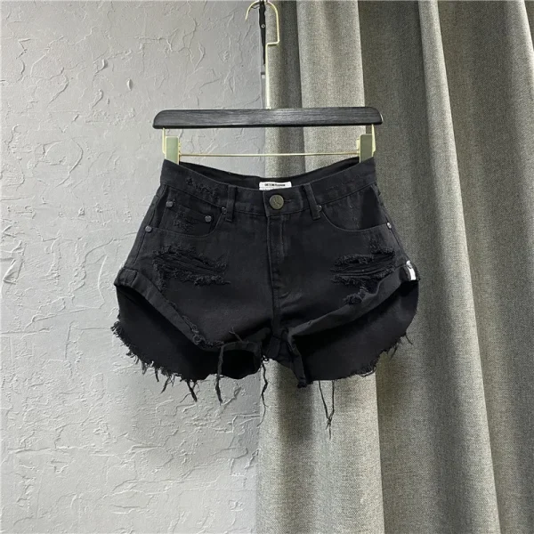 Sexy Low-waisted Denim Shorts 2025 New Summer Hole A Wide-leg Pants Ripped Jeans for Women - Image 3