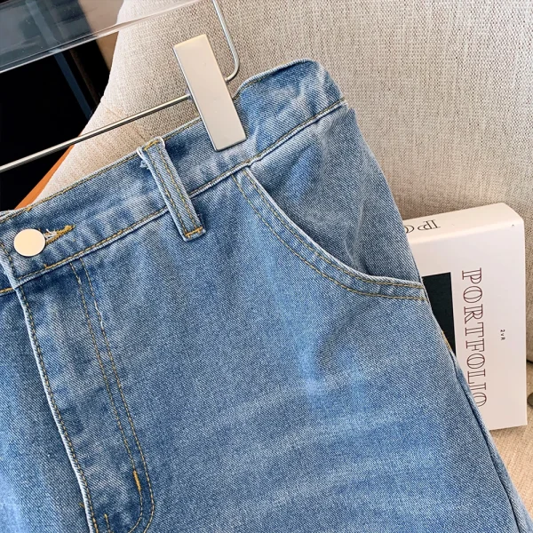 Plus-size women's fall casual commute baggy comfort jeans Dark blue high-waist-straight leg button pocket long wide-leg pants - Image 3