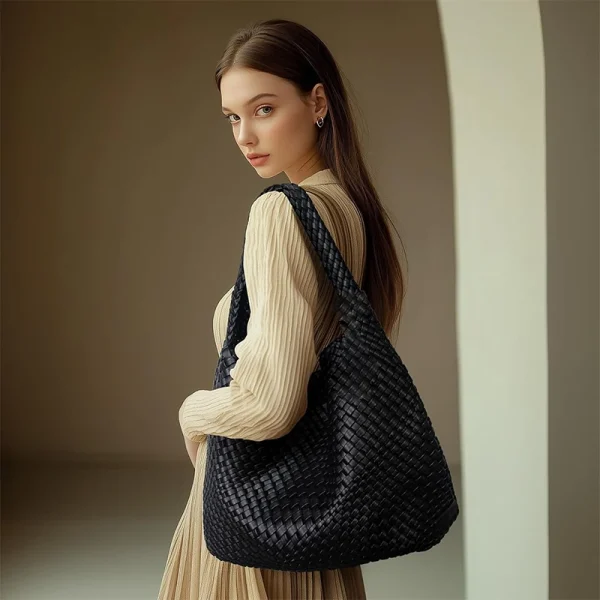 Woven Tote Bag for Women Large Woven Purse Woven Leather Handbags Shoulder Bag Braided Purse Weave Purse Beach Tote Purse - Image 2