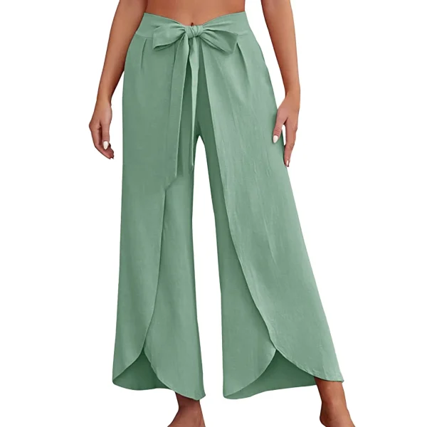 Womens Strapless Wide Leg Pants Slit Flowy Summer Business Work Casual Beach Palazzo Pants Comfortable Cotton Bohemian Pants