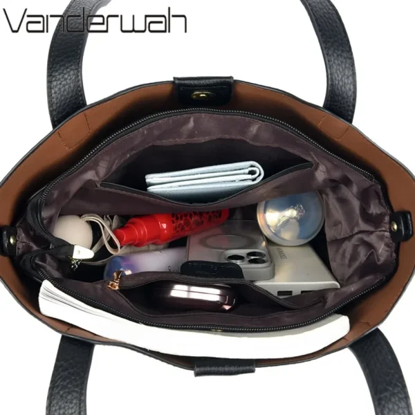 Genuine Brand Soft Leather Shoulder Bag For Women Casual Tote Bag Female Solid Color Purse Simple Design Handbag Commuting Sac - Image 6