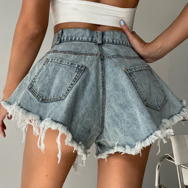 2025 New Women Denim Shorts With Holes And High Waist Loose Tassel Jeans S-XXL - Image 4