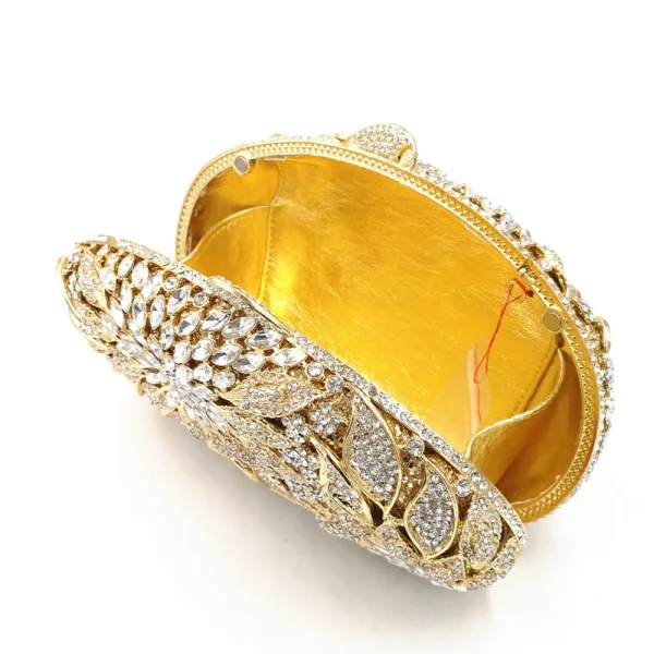 Gold Metal Leaves White Crystals Evening Clutch Bags Luxury Women Wedding Party Purse Ball Handbags Rhinestone Mini Minaudiere - Image 3