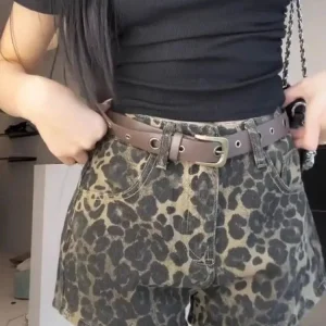 EOTVOTEE American Style Hottie Leopard Denim Shorts for Women Y2k Fashion Low Waist Straight Shorts 2025 New Spring Summer Jeans