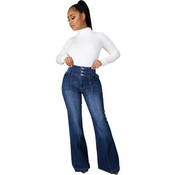 Jeans Pants Women Long Flare Pant Splice Washing Pant Solid Denim Slim Fit Trousers button Elegant Office Lady Spring Summer - Image 4