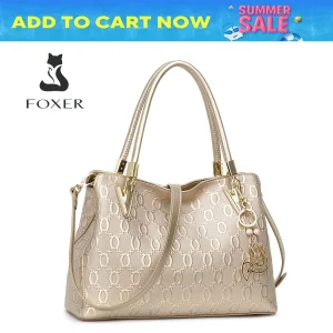 FOXER Women Big Cowhide Shoulder Bag Female Split Leather Handbag Fashion Lady Tote Large Capacity Top Handle Bag