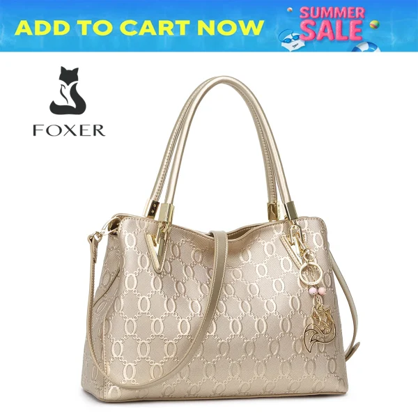FOXER Women Big Cowhide Shoulder Bag Female Split Leather Handbag Fashion Lady Tote Large Capacity Top Handle Bag