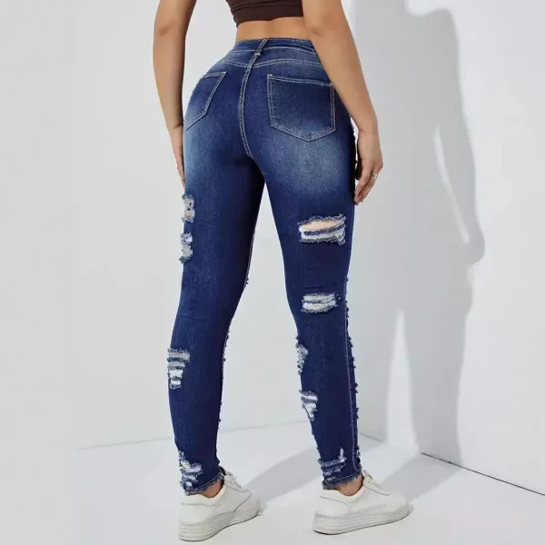 Women Mom Jeans Denim Long Pants Pencil Pant Hole Sheath High Waist Casual Bodycon Elegant Splice Slim Y2k Straight Trousers - Image 3