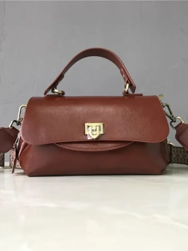 Female Genuine Leather Crossbody Bags Handbag Totes Women Casual Hasp Single Shoulder Bag Solid Color Office Lady Messenger Bag - Image 5