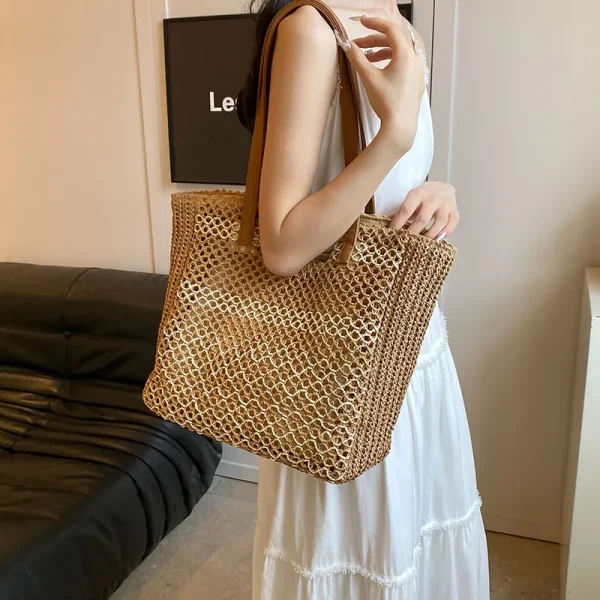 Summer Beach Vacation Grass Woven Bag for Women's 2024 New Commuter Shoulder Bag Hollow Woven Tote Bag - Image 3