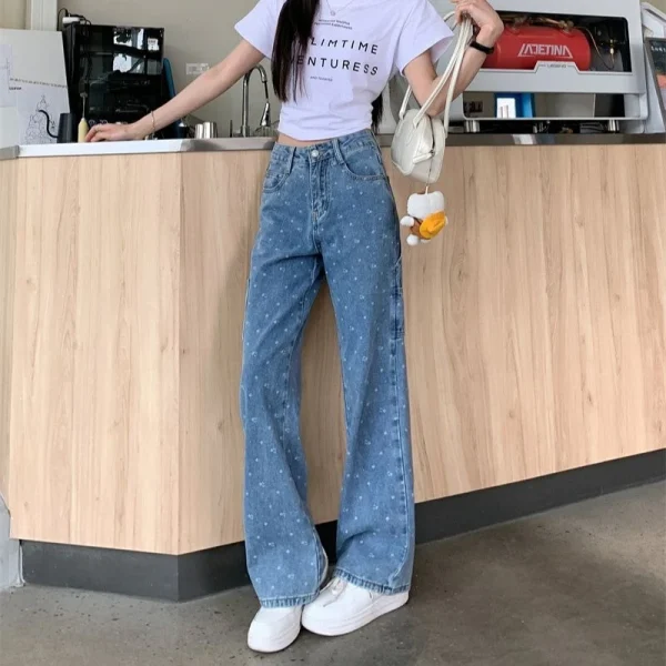 Y2K Jean 2025 Summer Fashion Ladies Floral Denim Pantalons Loose Vintage Jeans Women Casual Elastic Waist Harem Wide Trousers - Image 5