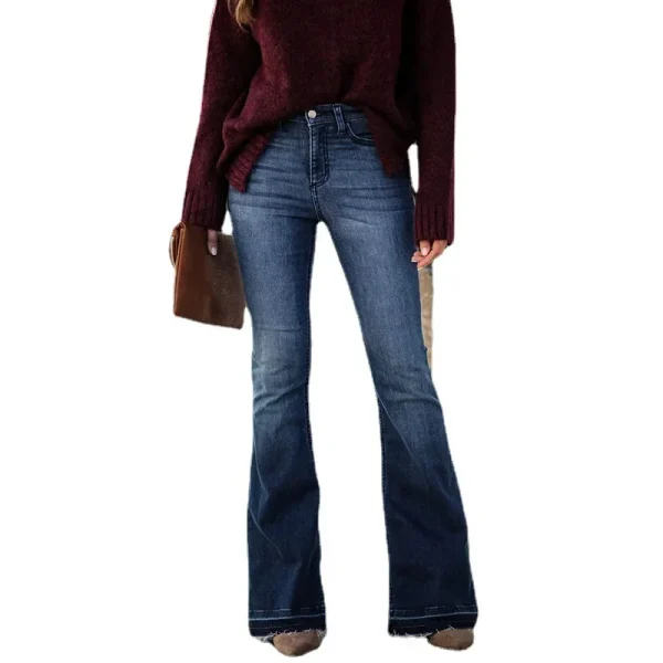 Women Jeans Flare Pants Denim Zipper Fly Washing Slim Fit Flash Pockets High Waist Slight Strech Solid Color Ankle Length - Image 4