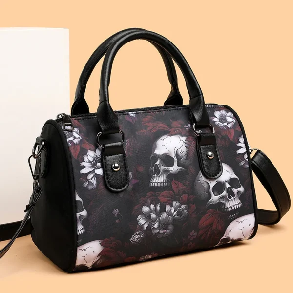 Skull Pattern Design Women's Large Capacity Shoulder Bag Fashion Zipper Crossbody Bag With Removable Strap Boston Handbag