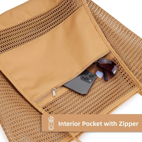 Large Mesh Beach Bag Multi Pocket Waterproof Organizer for Swimming Towels Travel Storage Tote Bag with Zipper Women Handbag - Image 3