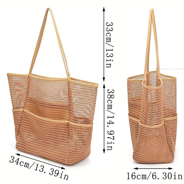 Large Mesh Beach Bag Multi Pocket Waterproof Organizer for Swimming Towels Travel Storage Tote Bag with Zipper Women Handbag - Image 2