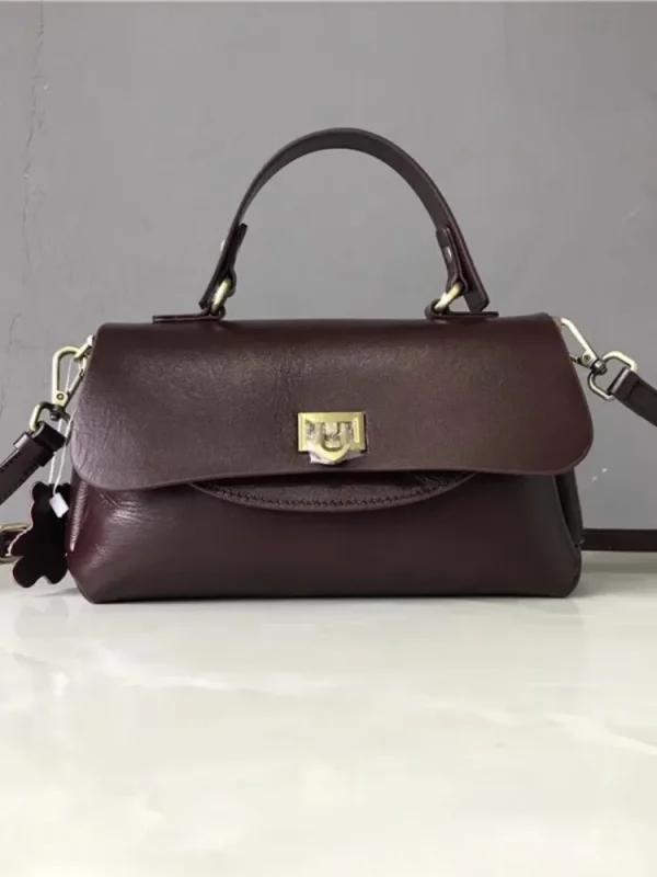 Female Genuine Leather Crossbody Bags Handbag Totes Women Casual Hasp Single Shoulder Bag Solid Color Office Lady Messenger Bag - Image 6