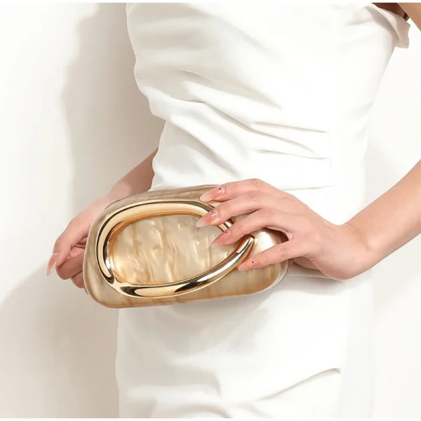 Champagne Gold Luxury Banquet Clutch High-end Fashion Acrylic Gold Handle Shoulder Bag For Women Emerald Green Marble Tote Bag - Image 4