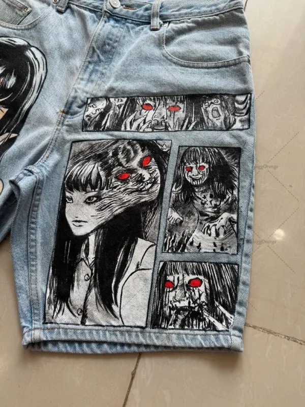 Goth Punk Harajuku Hip-hop High Waist Oversized Washing Denim Shorts Men Y2k Casual Fashion Anime Printed Wide-leg Pants Women - Image 4