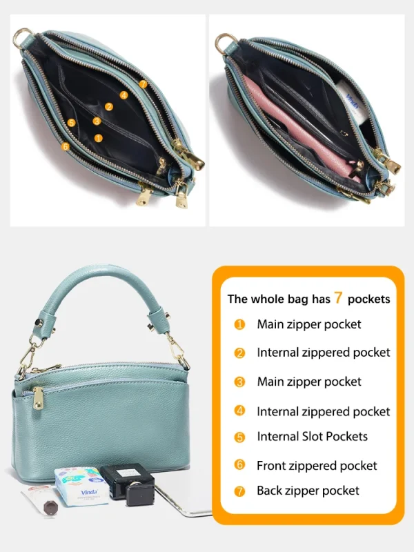 Zency Women Blue Red Bag Soft Genuine Leather Zipper Cowhide Leather Shoulder Bag Ladies Crossbody Small Handbag Satchels Sac - Image 5
