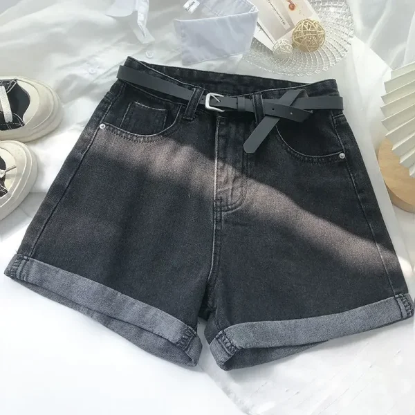 High Waist Cuffed Denim Shorts Women Summer Fashion Korean Style Student Loose Slimming Outerwear A- Line Wide Leg Pants - Image 5