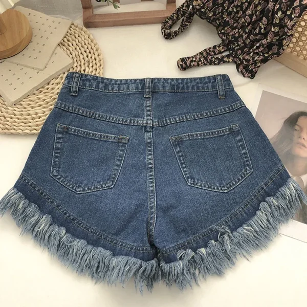 ITOOLIN Women Vintage Tassels Denim Shorts Button Loose High Waist A-line Jean Shorts Casual Women Office Trousers Streetwear - Image 4