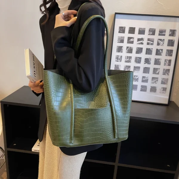MOODS Crocodile Pattern Women Bag Set 2-IN-1 Big Capacity Shopping Shoulder Totes Pure Color Soft PU Leather 2025 Latest Handbag - Image 5