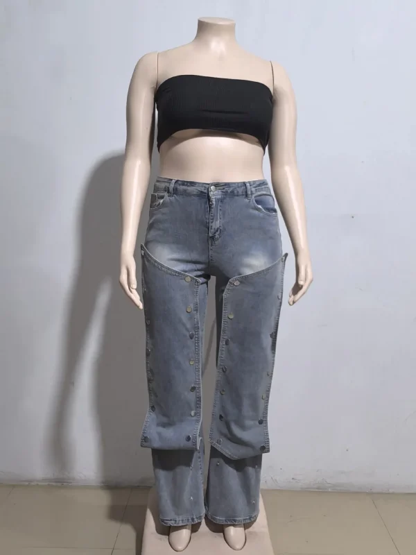 Jeans Cargo Pants Women Denim Long Pant Straight Trousers High Waist Button Pocket Mom Y2k Punk Casual Loose Autumn Streetwear - Image 5