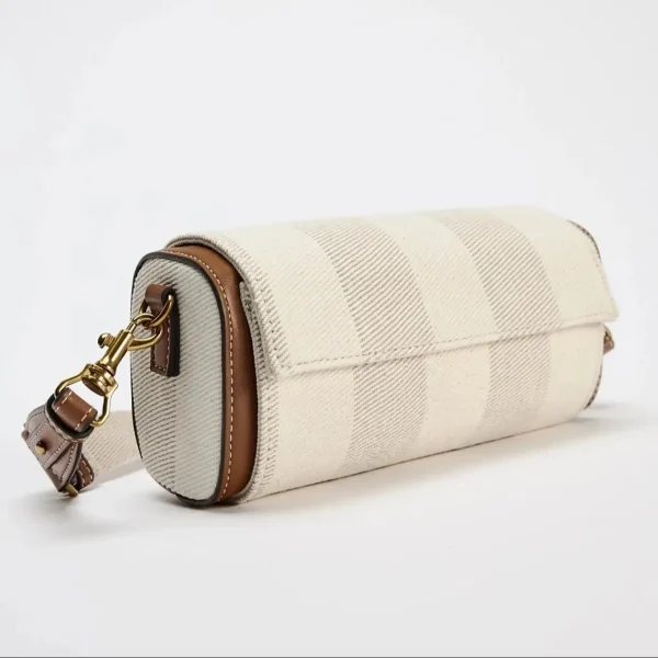 Wide Strap Women's Vintage Striped Crossbody Bag, Summer Tote Ladies Luxury Handbags, One Shoulder Armpit Small Cylinder Bags - Image 5