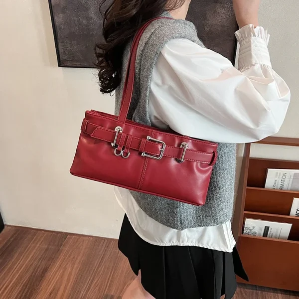 LEFTSIDE Small PU Leather Solid Color Underarm Bags for Women 2024 Y2K Ladies Shoulder Bag Females Handbags and Purses Tote Bag - Image 4