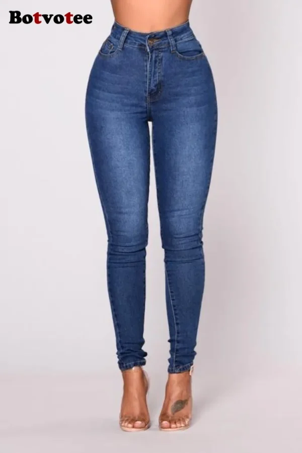Botvotee Skinny High Waisted Pencil Jeans for Women Casual Elegant Office Denim Pants Blue White Black Elastic Jeans Woman - Image 5