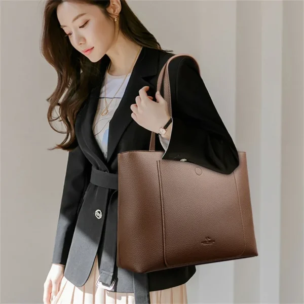 Genuine Brand Soft Pu Leather Hand Bags Big Handbags Women Shoulder Bags for Laptop Luxury Designer Tote Shopping Top Handle Bag - Image 3