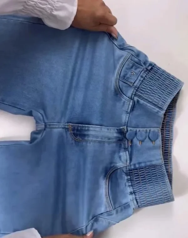 Fashionable Women's New Jeans Back Shirred Button Front High Waist Jeans Temperament Commuting Casual Comfortable Jeans - Image 4