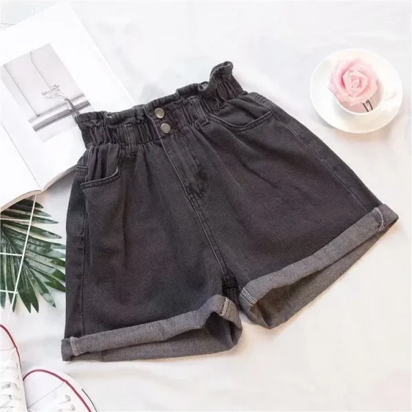 Summer Women's Shorts Korean Fashion Blue Cotton Denim Shorts Female Elastic Waist Loose Casual Wide Leg Shorts for Women - Image 3