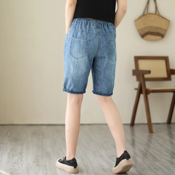 Women Summer Retro Style Trouser Embroidery Self Tie Plus Size Mid Length Pants Artistic Casual Ripped Straight Short Jeans 2025 - Image 4