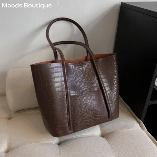 MOODS Crocodile Pattern Women Bag Set 2-IN-1 Big Capacity Shopping Shoulder Totes Pure Color Soft PU Leather 2025 Latest Handbag