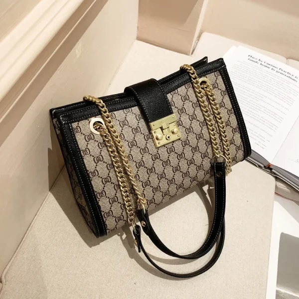Retro Lattice Floral Women's Shoulder Bag Fashion Chain Girl Crossbody Hundreds of Commuter Girls Underarm Bag PU Material Metal - Image 3